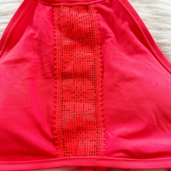 NEW Aerie Neon Red High Neck Bikini Swimsuit Top - Picture 2 of 4